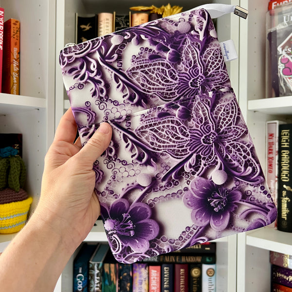 Purple Lace - Water Resistant Zippered Book Sleeve