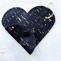 Cork Heart Pouch - Black & Gold Glitter